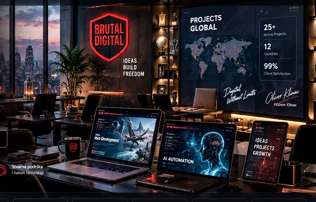 BrutalDigital crveno-crni brend vizual